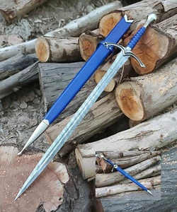 Viking Star! Real Damascus Full Tang, Blue 101-CM Battle Sword, Sharpe Dual Edge - Picture 1 of 8