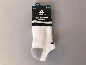 Adidas Men's CUSHIONED 3-Pair No Show Socks Black White or Grey Shoe Size 6-12 - Picture 1 of 10