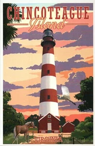Chincoteague Island, Assateague Lighthouse Virginia VA, Horse, Bird --- Postcard - Picture 1 of 2
