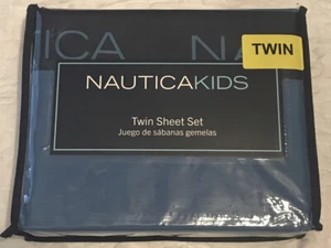 Nautica Kids Twin Sheet Set 3 Piece Solid Blue Polyester NEW - Picture 1 of 4