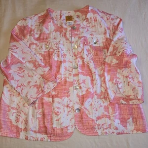 Ruby Rd Lightweight Pink White Button up Flowered Fashion jacket Plus size 22W - Picture 1 of 14