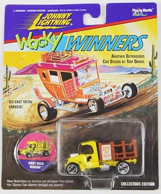 Johnny Lightning Wacky Winners ROOT BEER WAGON on Card with Coin 1996 Limited - Image 1 of 4