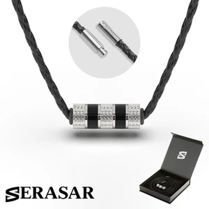 SERASAR | Men's Leather Necklace "Solid" with Stainless Steel Pendant - 3 Colors - Picture 1 of 22