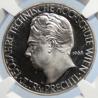 1965 AUSTRIA Vienna Tech School JJ Prechtl Proof Silver 25 Schl Coin NGC i105836 - Image 1 of 4