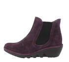 Fly London NEW Phil purple suede mid wedge heel chelsea ankle boots UK sizes 3-9