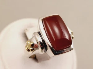 ANN KING PLATA ESTERLINA 18K CORNALINA FLOR DE LIS HERMOSO ANILLO TALLA 7 - Imagen 1 de 6