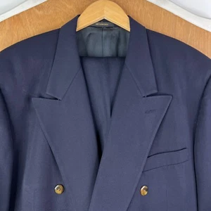 VINTAGE Givenchy Suit Mens 46L Navy Blue Double Breasted 100% Wool Pants 38x32 - Picture 1 of 22