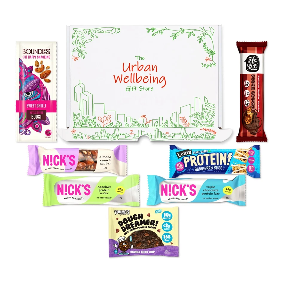 URBAN WELLBEING High Protein Gym Gift Hamper Box | 7 Premium Muscle Building Snacks