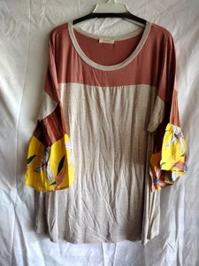 Oddy Brand T62899P Women's Color Block Top Made in USA Floral Bell Sleeve Tunic - Picture 1 of 9