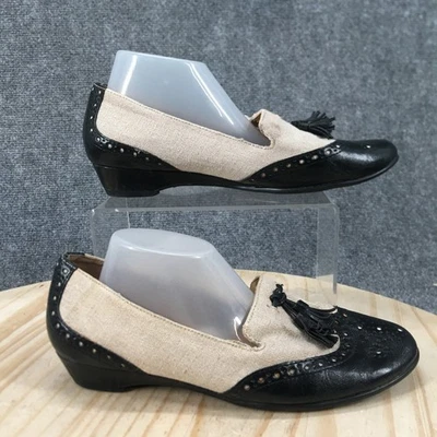 Aerosoles Shoes Womens 7.5 Cream Sota Tassel Wingtip Slip On Loafer Black Beige - Image 1 of 4