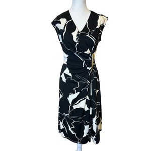 Donna Karan | Black/White Jersey Knit Printed A Line Dress | 4 - Picture 1 of 14