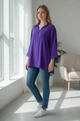 Maggie Barnes Purple Blouse SIze 5X (34/36) Womens Button V Neck  Metal Studs - Image 1 of 4