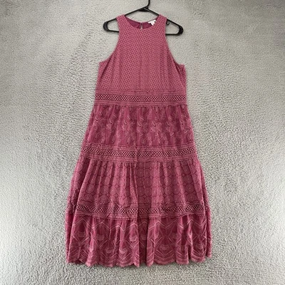Vestido Sundance Midi Mujer Grande Rosa Campesino Bordado Encaje en Niveles Boho Foto 1 de 4