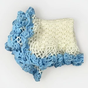 Handmade crochet baby blanket White & Blue ruffle trim Afghan Shells 45 x 30 in - Picture 1 of 4
