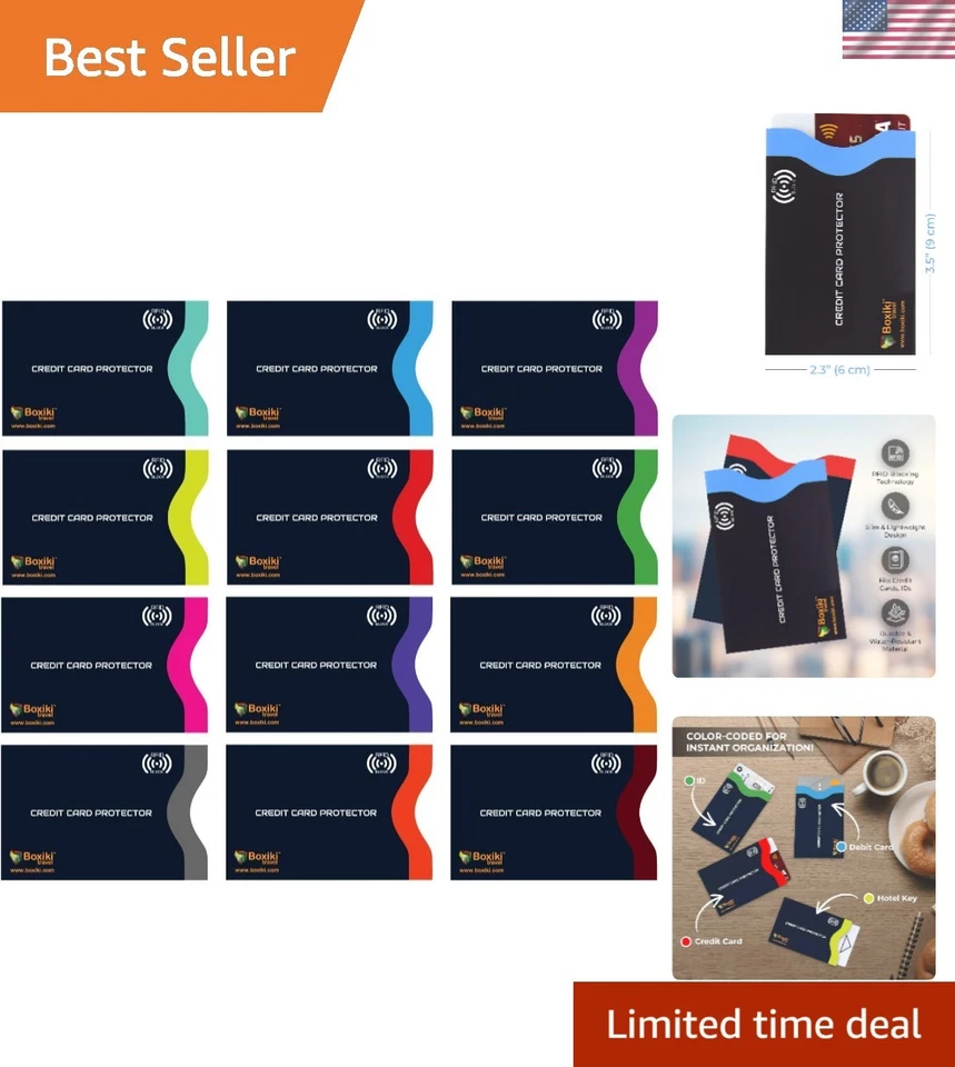 Set of 12 RFID Blocking Sleeves by Boxiki Travel | 12 Credit Card Black