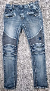 Balmain Paris Men's Moto Biker Jeans Slim Fit Distressed Ribbed Denim READ!!! - Picture 1 of 18