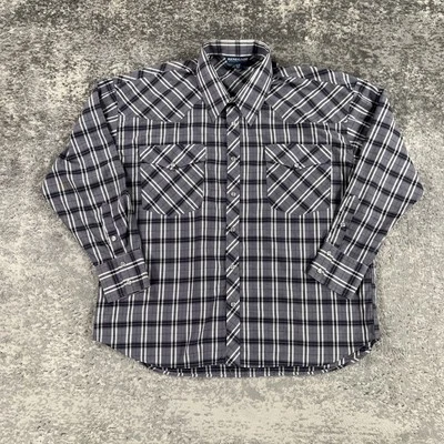 VTG Renegade Western Shirt Mens XL Gray Black Plaid Pearl Snap Long Sleeve 90s - Image 1 of 4