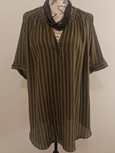 Worthington Olive Green Top XXL Womens Striped Work Casual Top - Picture 1 of 5