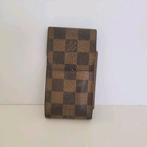 Louis Vuitton Etui Damier Plaid Cigarette Tobacco Case Holder Brown Small Pouch - Picture 1 of 8