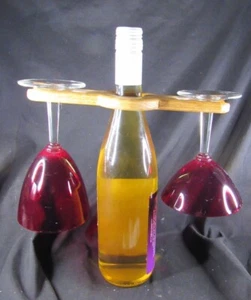 Hand Crafted Wooden Wine Bottle Top 2 Glass Holder - Picture 1 of 3