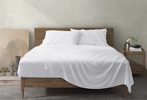 Set di lenzuola di bambù di raffreddamento 4 pezzi lenzuola doppie di lusso con tasca profonda 16" bianco - Foto 1 di 8