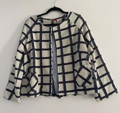 Miss Miss By Valentina Women’s Tweed Jacket Navy Ivory Pockets Italy Size Large - Image 1 of 4