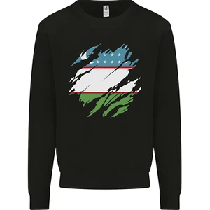 Torn Uzbekistan Flag Ukbek Day Football Kids Sweatshirt Jumper - Picture 1 of 12