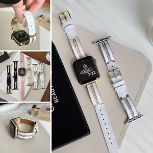Luxury Curved Glue Metal Leather Strap For Apple Watch Series 10 9 8 7 6 5 Ultra - Picture 1 of 19
