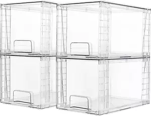 4 Pack Large Stackable Storage Drawers,Easily Assemble Acrylic Bathroom Closet U - Picture 1 of 12