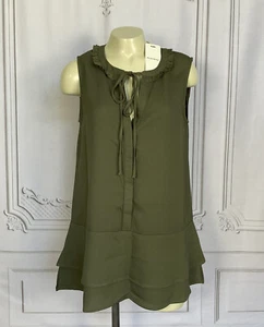 PLEIONE olivgrüne ärmellose Bluse Gaze mit Schößchen Damen XS Anthropologie - Bild 1 von 6