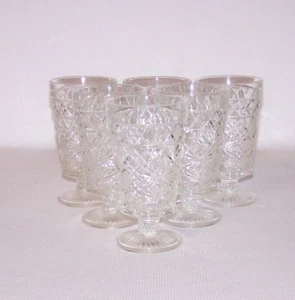 VINTAGE HAZEL ATLAS FOOTED DIAMOND PATTERN 8 OZ. DRINKING GLASSES LOT OF 6 - Picture 1 of 6