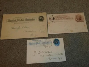 US 3 EARLY POSTAL CARDS, 1 BULLSEYE CANCEL, 1 PEN CANCEL, 1 FANCY CANCEL - Picture 1 of 1