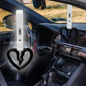 Black S Broken Heart JDM Ring Tsurikawa Subway Car Handle Strap -White PVC X2 - Picture 1 of 7