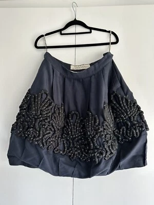 Lela Rose Womens Urban Navy Skirt With Woven Wire And Metallic Thread Sz 6 - Image 1 of 4