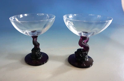 Paar Glas Schalen Schale mit Delphin Delfinschale Vallérysthal France (F024-2364 - Bild 1 von 4