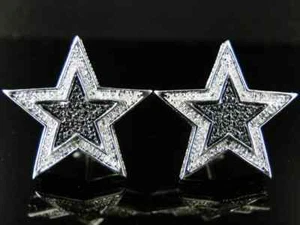 Pendiente estrella enchapado en oro blanco de 14 k diamante negro creado en laboratorio corte redondo de 2 quilates - Imagen 1 de 4