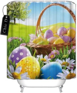 Spring Easter Basket with Eggs Colorful Shower Curtain 60" x 72" New - Picture 1 of 1