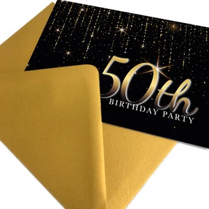 50th Birthday Party Invitations with Gold Envelopes - Premium invites - 1-100pk - Picture 1 of 7