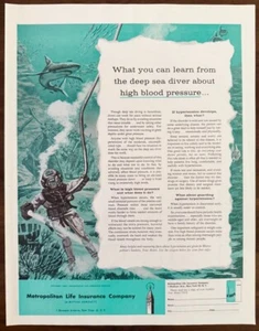 1956 Metropolitan Life Insurance Co PRINT AD High Blood Pressure Deep Sea Diver - Bild 1 von 1