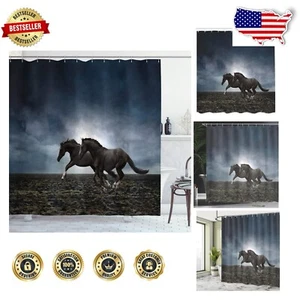 Stylish Water-Resistant Horses Shower Curtain, 69"W x 84"L with Hooks Included - Picture 1 of 6
