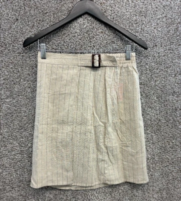 Falda Max Studio beige/negro a rayas mezcla de lino cierre de hebilla para mujer talla XS Foto 1 de 4