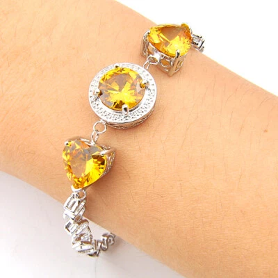 Brazalete Corte Redondo Natural Brillante Fuego Dorado Citrino Gemas Plata Dije 72 Cts Foto 1 de 4