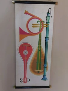 Vtg TOM TRU Silkscreen Scroll Tapestry MCM Wall Art Linen Music Robert Bushong  - Picture 1 of 12