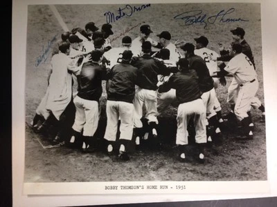 Bobby Thomson's 1951 Home Run Picture w/ 5 Autographs(Thomson,Irvin,D Williams - Image 1 of 3