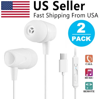 2X USB C Type C Headphone Earbuds in Ear Earphones w/Mic For Samsung Galaxy S22 - Image 1 of 4