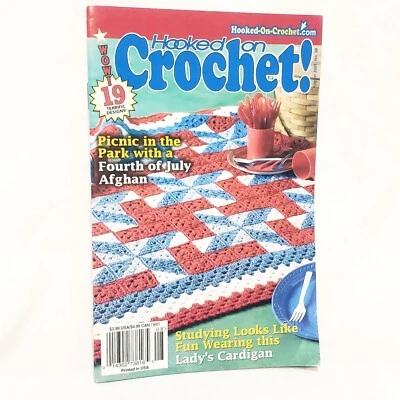Hooked on Crochet Magazine Aug 2001 Picnic Fourth of July Afghan Cardigan Purse - Image 1 of 4