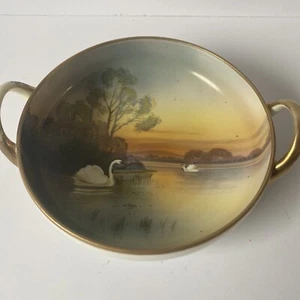 Vintage Noritake Japan Bowl Decorative Dish Swans Handpainted - Picture 1 of 9
