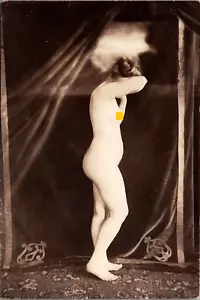 Victorian Era Risque Photo Woman Pose Covering Eyes - Picture 1 of 4