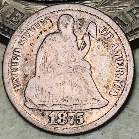 1875 Seated Liberty Dime 10c Ungraded Choice 90% Silver US Coin CC17721 Cover