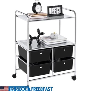 Rolling Storage Carts 4 Drawers 2 Shelves Mobile Utility Organizer Black Durable - Picture 1 of 11